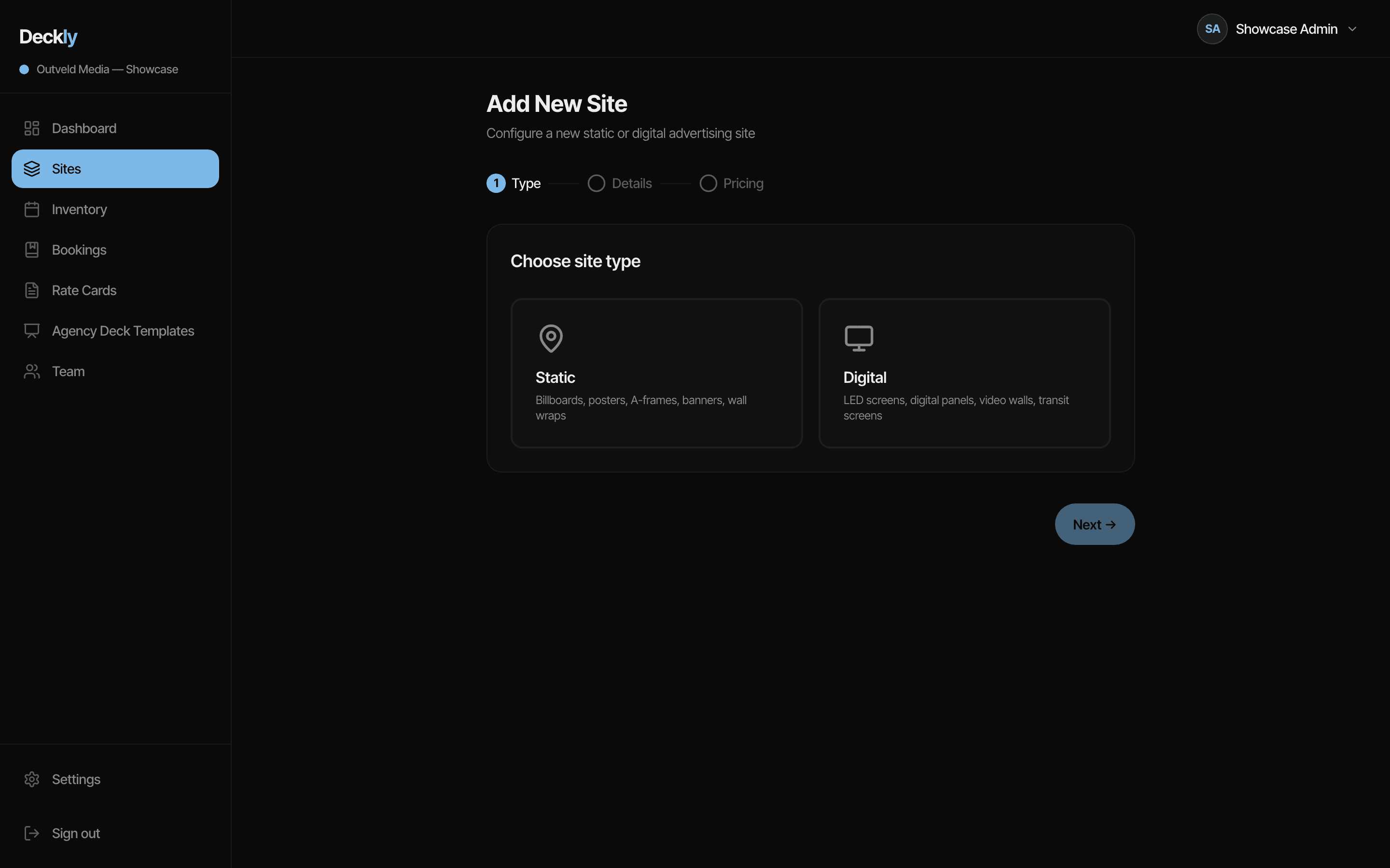 Deckly add site form with location picker map